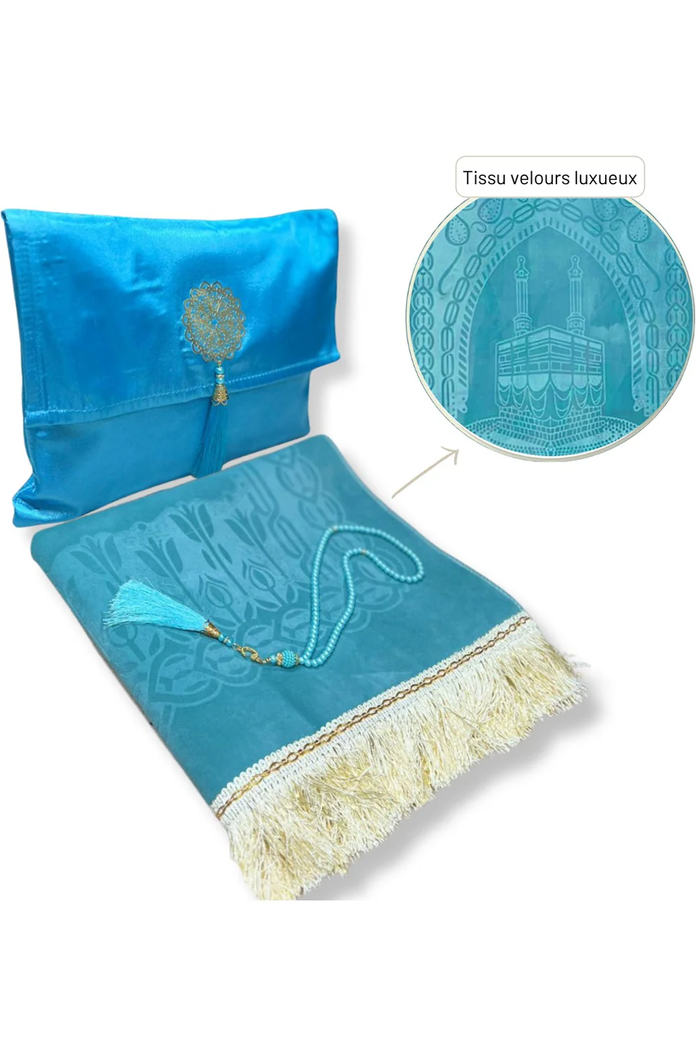 Coffret cadeau élégant Pochette en tissu Tapis de prière & Tasbih (chapelet) Sajada en Velours de Luxe - Image 13