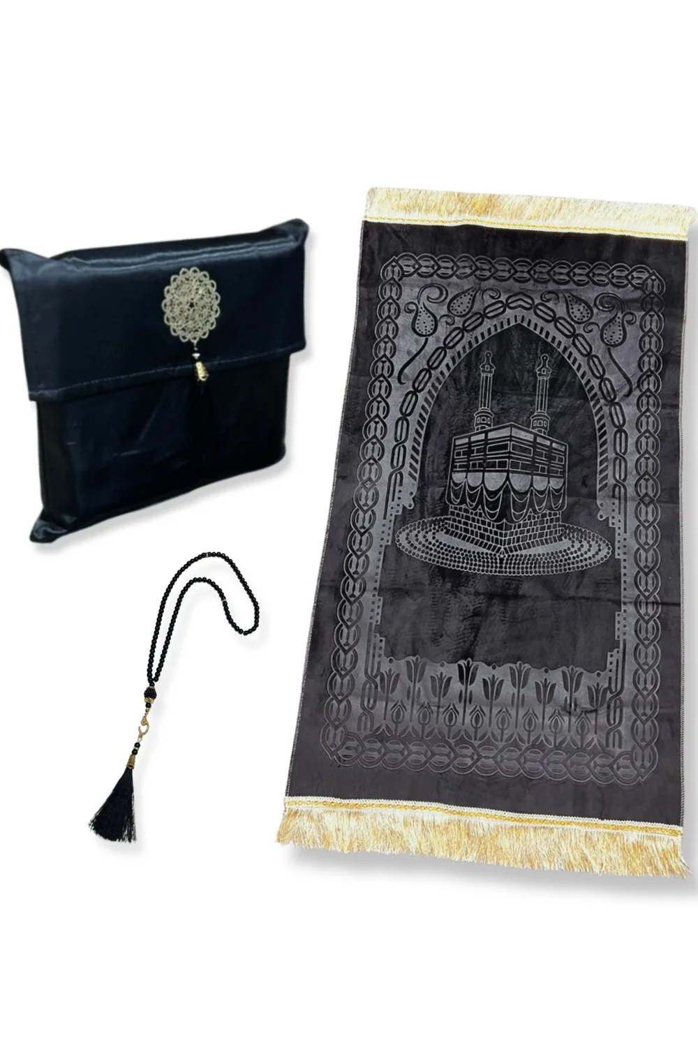 Coffret cadeau élégant Pochette en tissu Tapis de prière & Tasbih (chapelet) Sajada en Velours de Luxe - Image 3