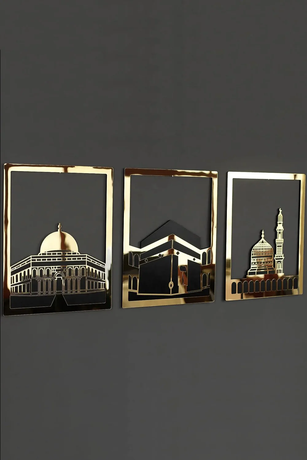 Ensemble d'Art Mural Islamique – Cadre Rectangulaire 38x30 cm | Masjid Al-Haram, Masjid Al-Aqsa, Masjid An-Nabawi - Image 3