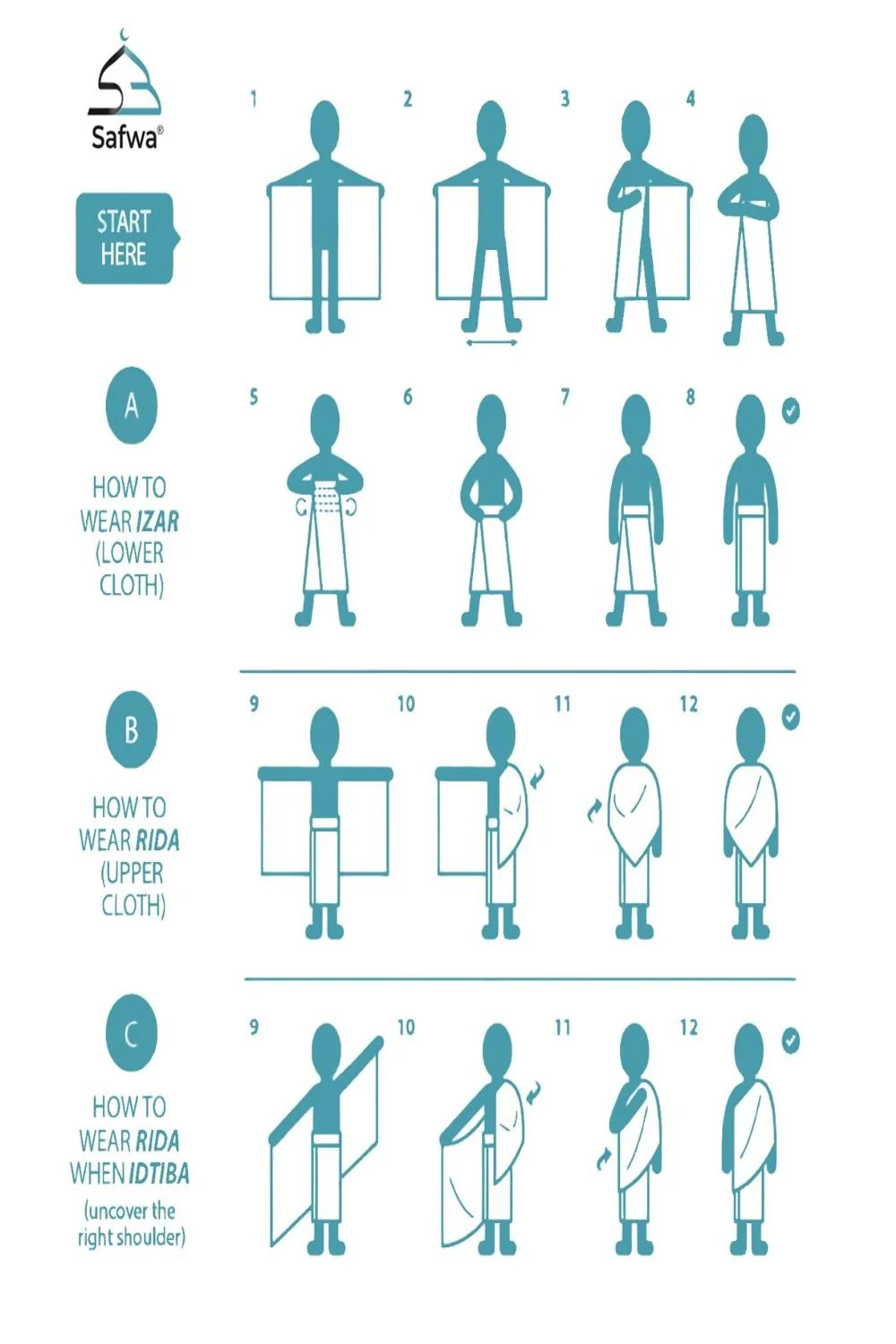 IHRAM pour Hajj et Omra – 100 % Coton Égyptien – Avec Boutons – SAFWA - Image 3