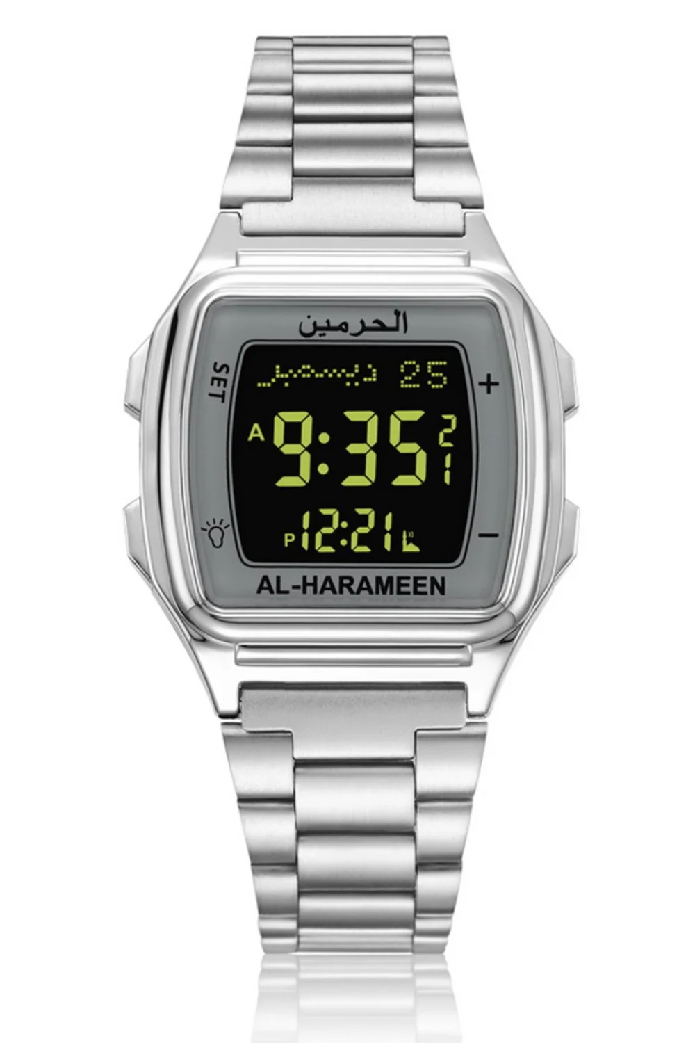 Montre Azan AL-HARAMEEN HA-6461 Montre horaires Azan en acier inoxydable haut de gamme avec double affichage - Image 3