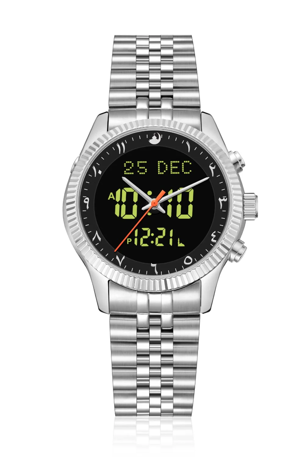 Montre de luxe originale Saphir AL-HARAMEEN HA-6109 Montre horaires Azan numérique étanche, Montre poignet en acier inoxydable - Image 4
