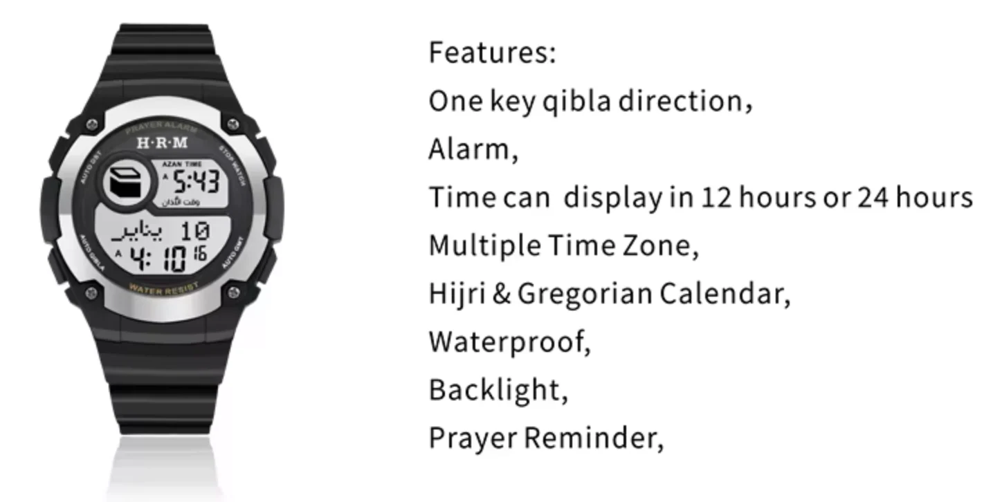 Montre de sport Al Harameen HA-6514, Montre horaires Azan étanche Montre Heures de prière dans le monde entier - Image 3