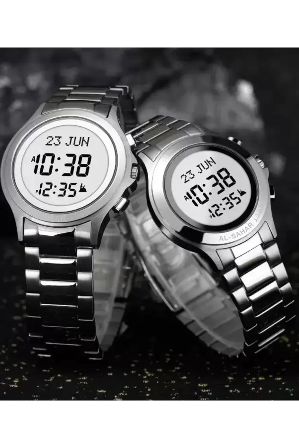 Montre numérique Ronde Al Fajr WR-02 Inoxydable Argent (Rappel des Prières, Qibla, Calendriers...) - Image 5