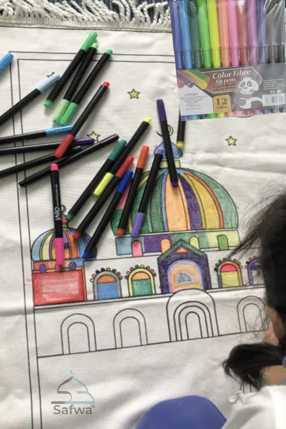 Tapis de Prière à Colorier – Personnalisable avec 12 Marqueurs Textiles | Apprentissage Ludique et Spirituel pour Enfants - Image 3